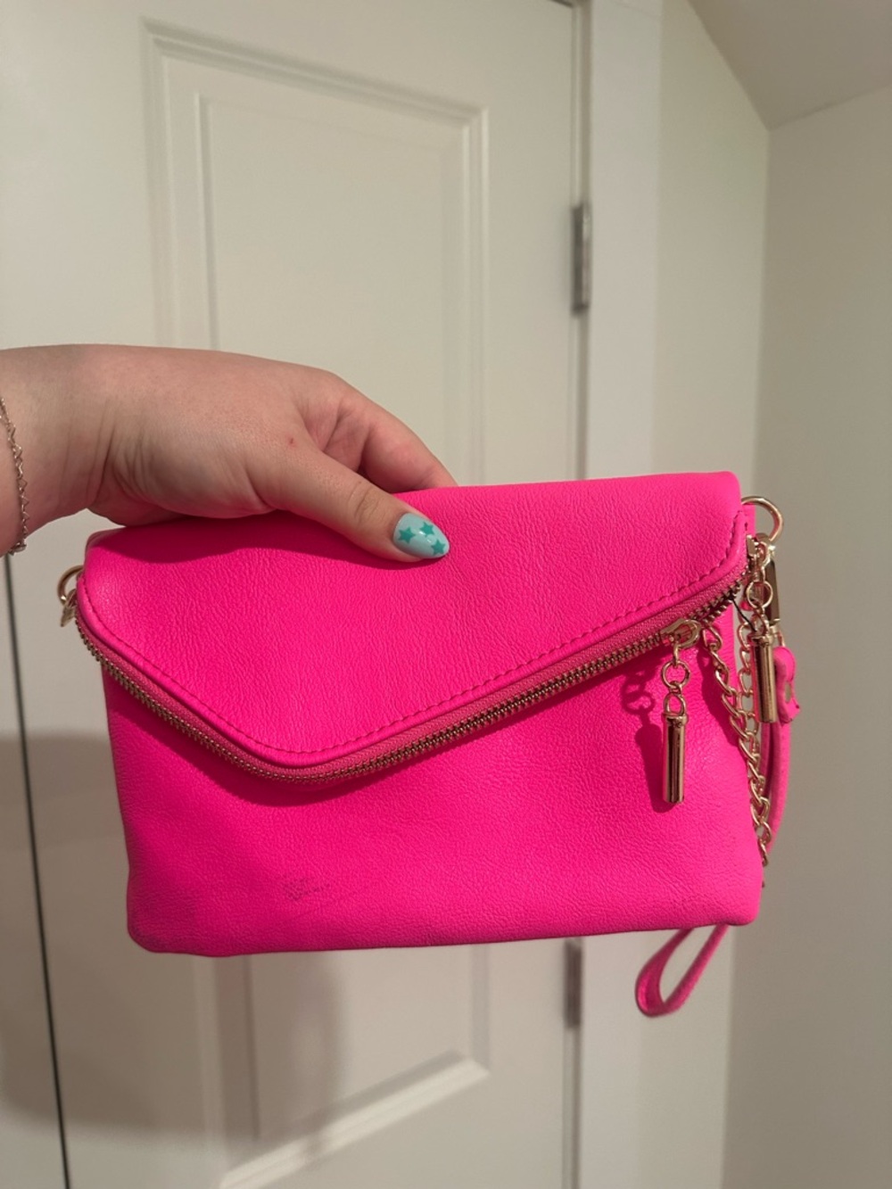 Women’s Neon Pink Wristlet Crossbody Clutch